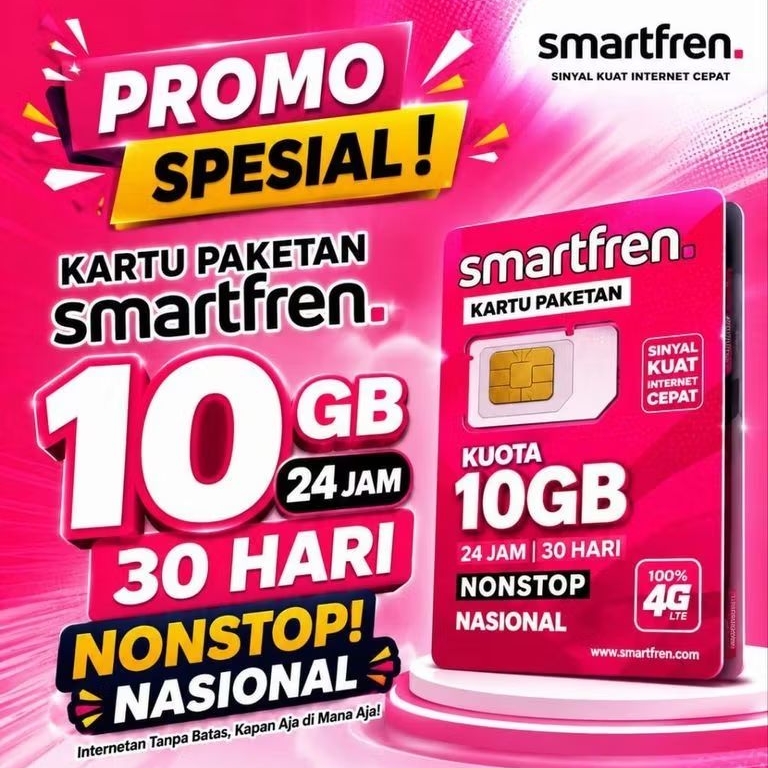 Kartu Perdana Smartfren Kuota 10GB 24 Jam 30H Nonstop