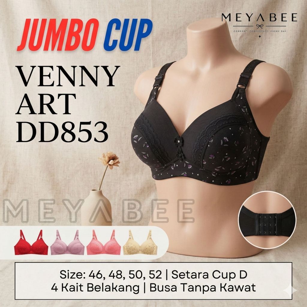 VENNY ART DD853 Bra BH Wanita Cup D Busa Tanpa Kawat 6 Warna 46-52 1 Pcs