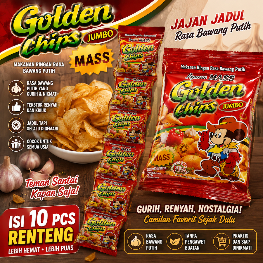 GOLDEN CHIPS JUMBO MASS JAJAN JADUL isi 10 pcs renteng