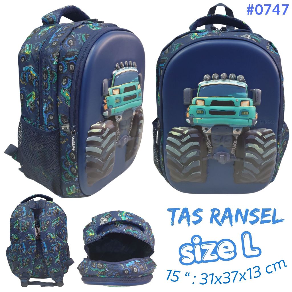 Tas Mobil Anak Laki-Laki SD / Tas Sekolah Ransel Anak Laki-Laki Motif Mobil Jeep size L / Backpack S