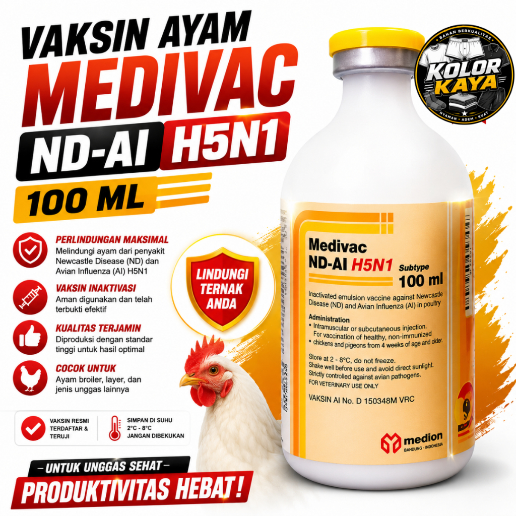 SEDIA VAKSIN AYAM MEDIVAC ND-AI H5N1 100 ML + BONUS SPUIT AYAM 1 CC OBAT DENGAN INJEKSI DISUNTIK