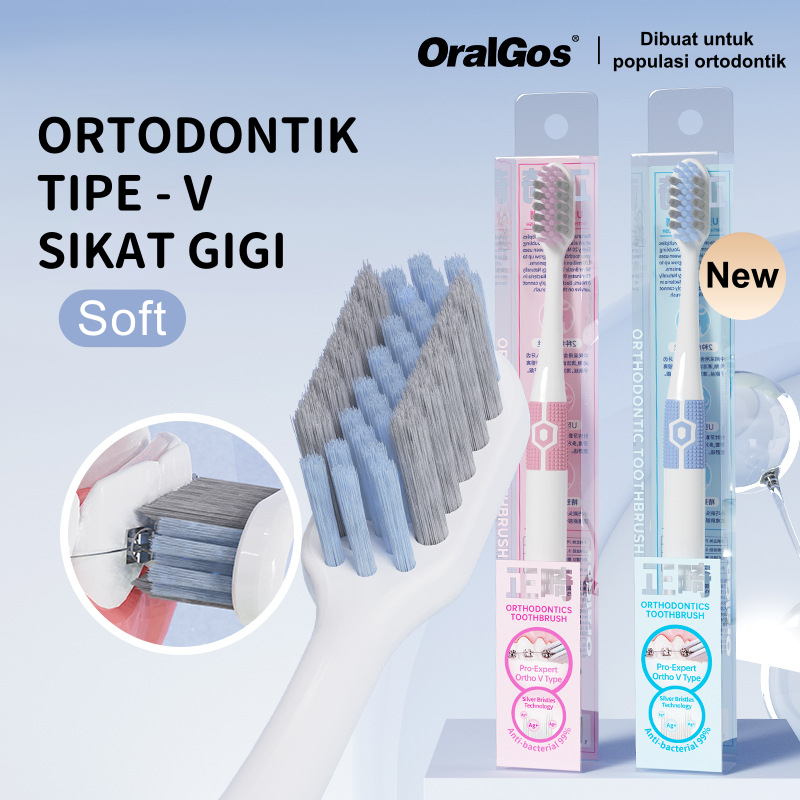 OralGos Sikat Gigi Ortodontik Type-V Soft untuk Populasi Ortodontik DB072
