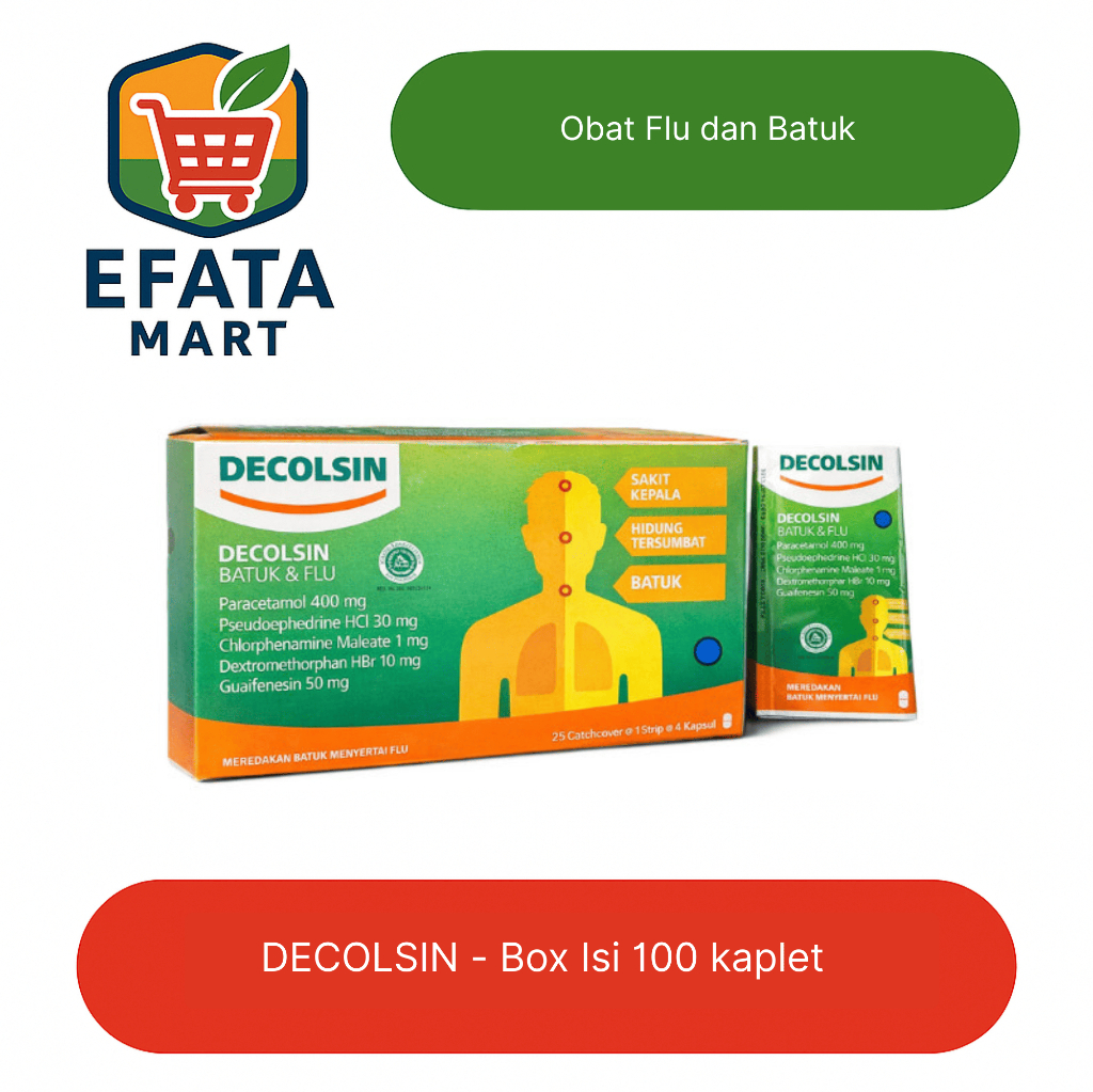Decolsin Strip BOX Isi 100 Tablet Obat Flu Demam Disertai Batuk