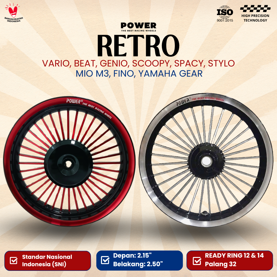 VELG RETRO RING 12 RING 14 | VELG MOTOR VARIO SCOOPY FINO MIO M3 | VELG RACING MERK POWER