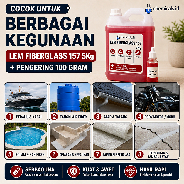 Lem Merah Fiberglass 157 5Kg + Pengering 100 Gram Perekat Laminasi Coating Waterproof Perahu Kapal T