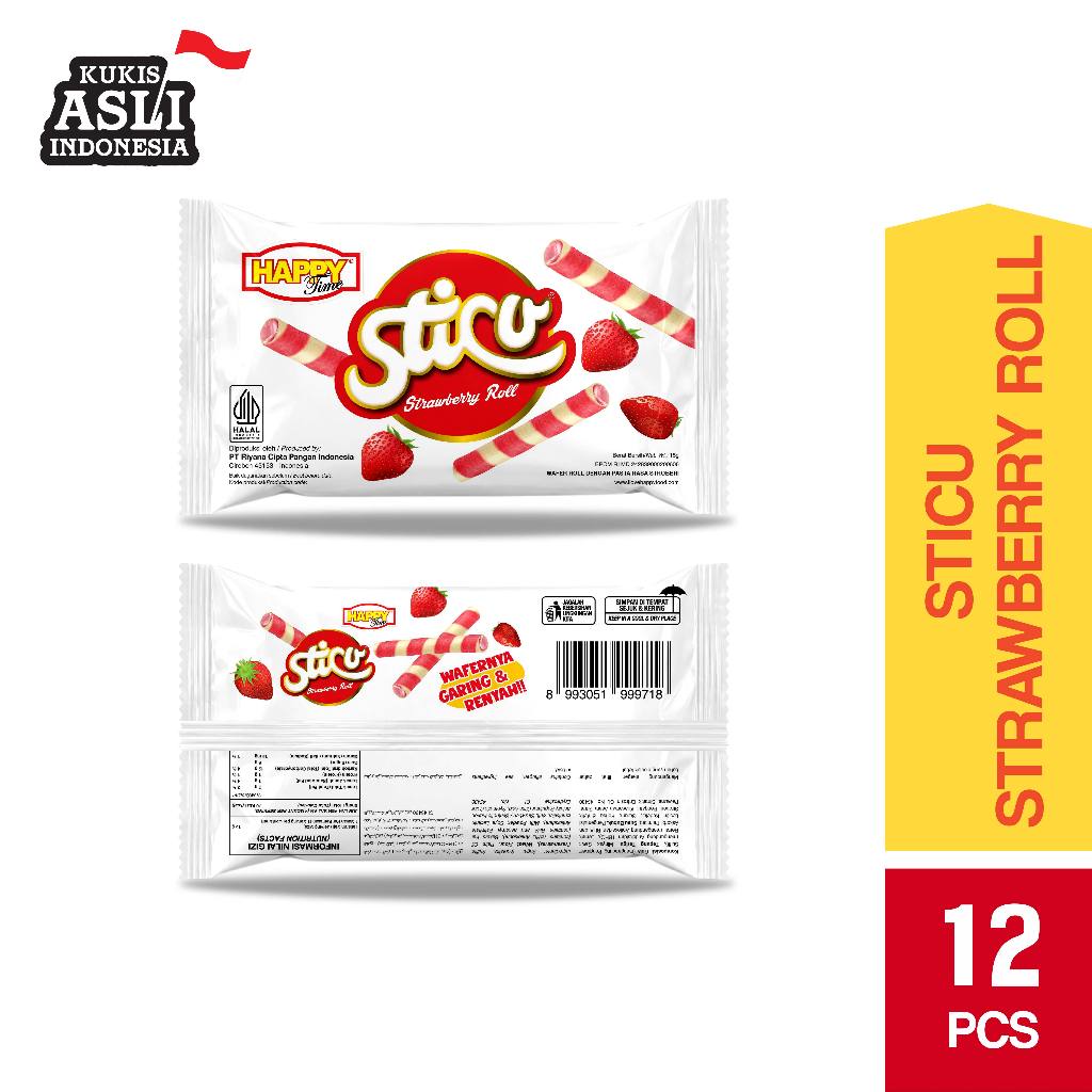 HAPPY TIME - STICU STRAWBERRY ROLL 12 Renceng