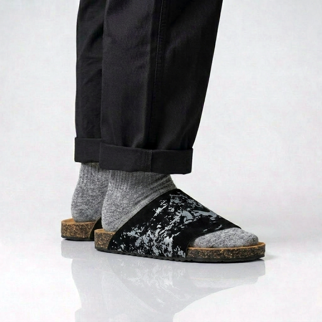 Shawn Black Burst Classic Sole  Runo Project - Sandal Footbed Pria Slides Cork Birken Docmart