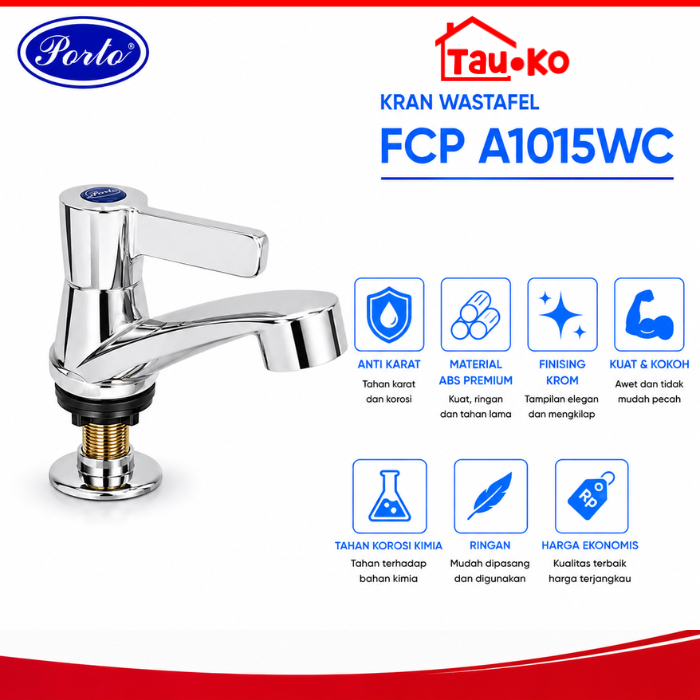 Keran Wastafel Porto FCP A1015WC Kran Air Cuci Tangan ABS Premium Finishing Krom Anti Karat