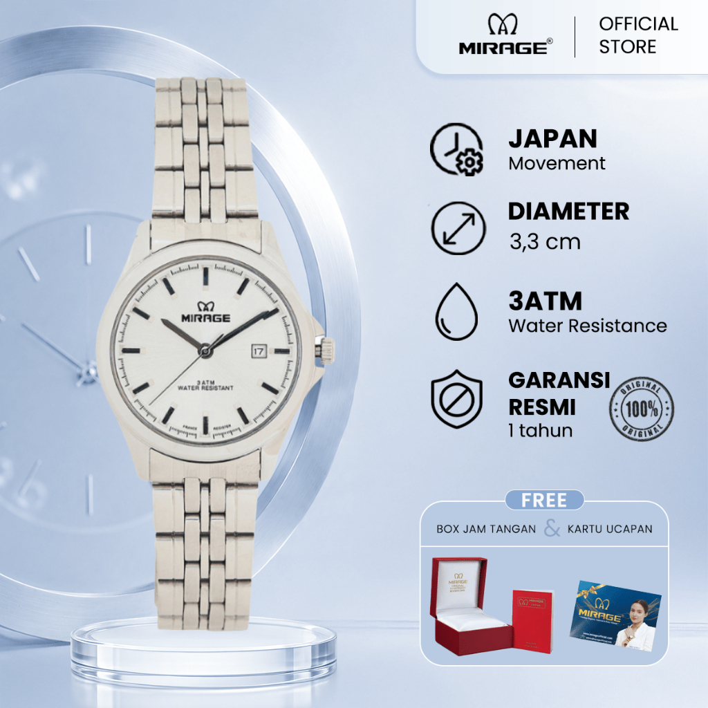 Mirage Jam Tangan Original Wanita Analog 8709 L Silver Original Stainless