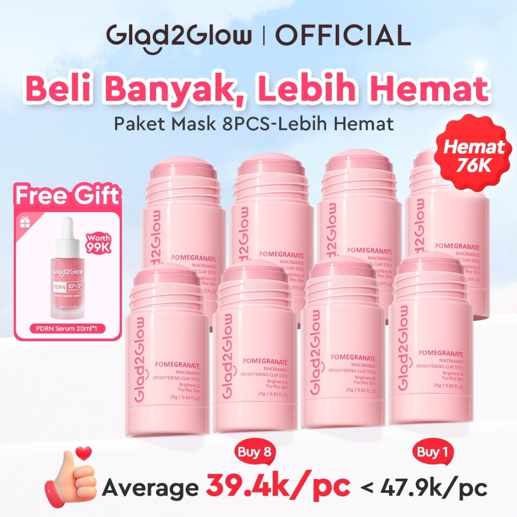 [Lebih Hemat!] Glad2Glow Clay Stick Face Mask Complete Series Brightening Mugwort Acne Pore Masker S