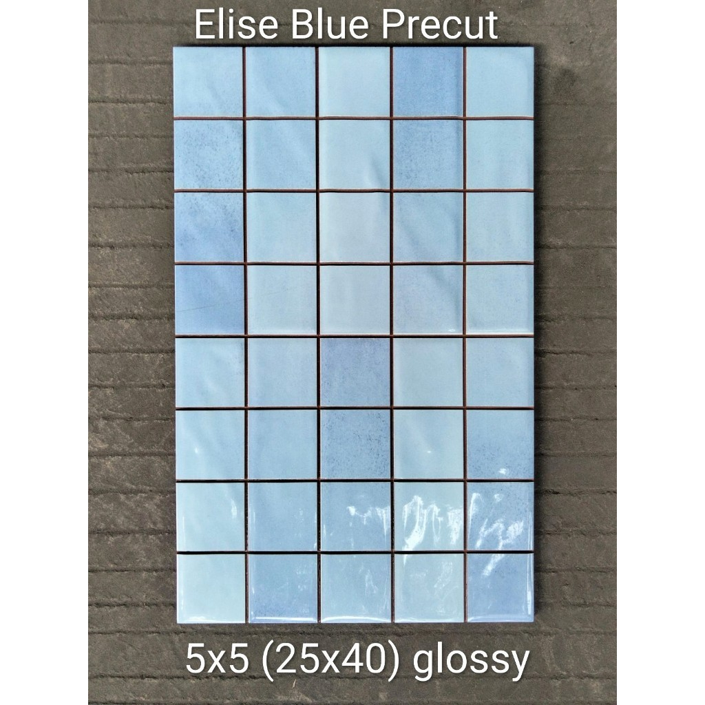 KERAMIK MOZAIK 25X40 KIM TILE PRECUT ELISE PINK BIRU GLOSSY