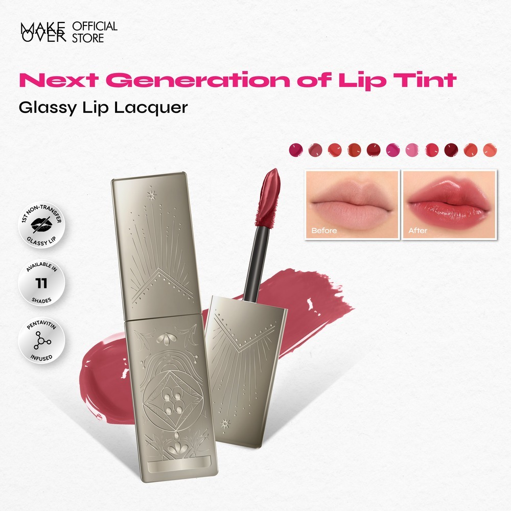 [SPECIAL MASTERSHADE] MAKE OVER Glassy Lip Lacquer X Hian Tjen - Lip Gloss LipTint Lipcream Lip Crea