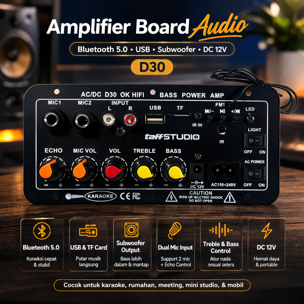 Kit Amplifier Board Audio Bluetooth USB Remot D30 OK