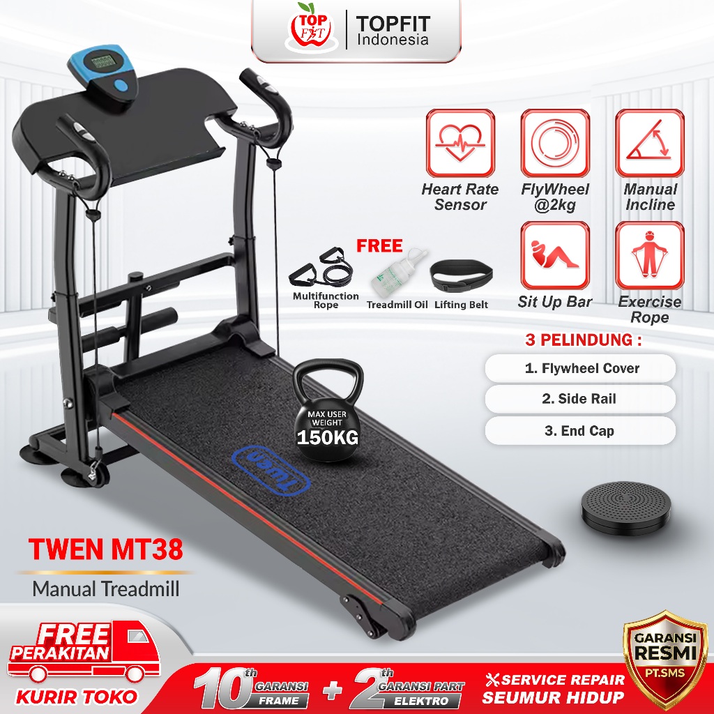 TWEN MT38 Treadmill Tanpa Listrik Treadmill Manual Treadmill Multifungsi Treadmill Lipat Alat Olahra