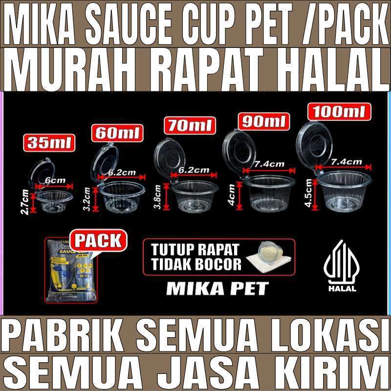 Mika saus cup puding tutup sambung u saos sambal 25ml 35ml 60ml 70ml 90ml 100ml pack 50pcs HALAL JSP