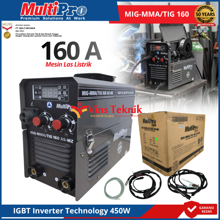 Mesin Las Argon CO2 Tanpa Gas Flux CO MULTIPRO MIG-MMA/TIG 160
