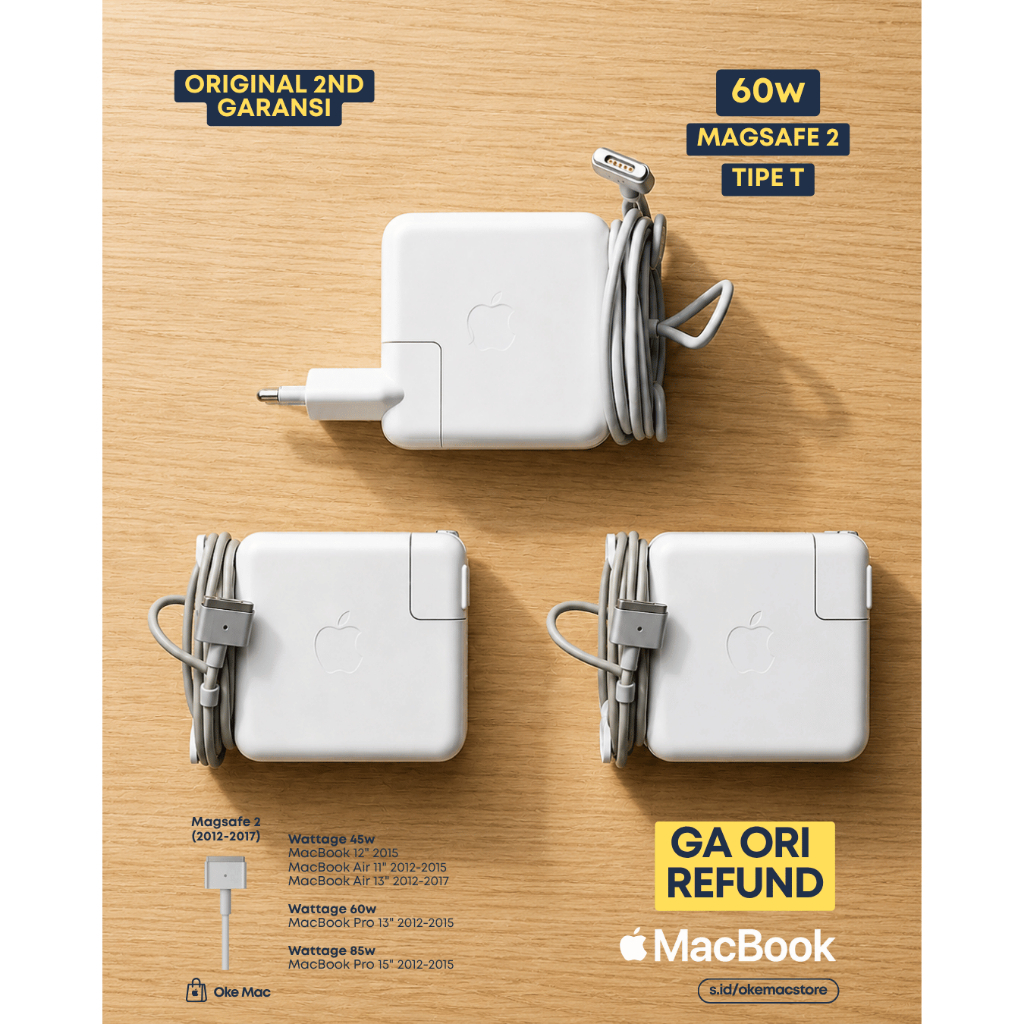 Macbook Charger Ori Magsafe 2 60W Second Apple Copotan 2nd Garansi MacBook Pro Air