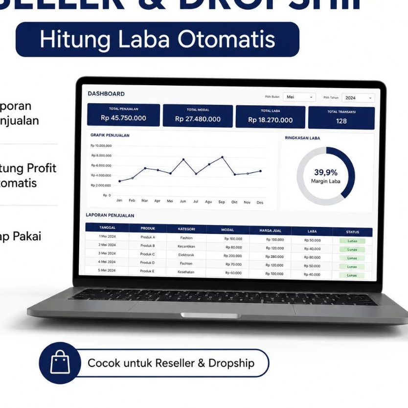 Template Spreadsheet Reseller & Dropship Otomatis - Hitung Laba, Penjualan & Database Pelanggan | Ex