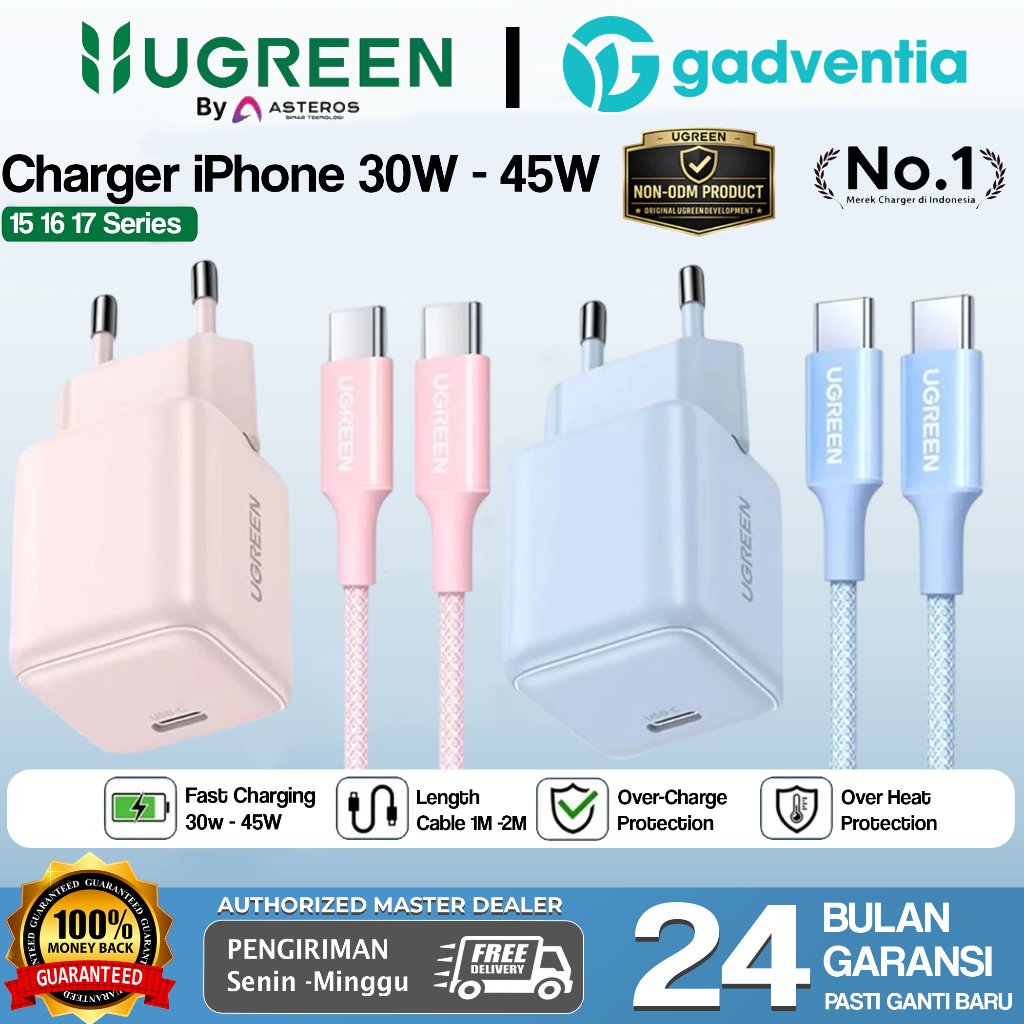 UGREEN Charger iPhone 17 17 Air 15 16 Plus 15 16 Pro Max Kabel Set Type C Fast Charging 30W 45W