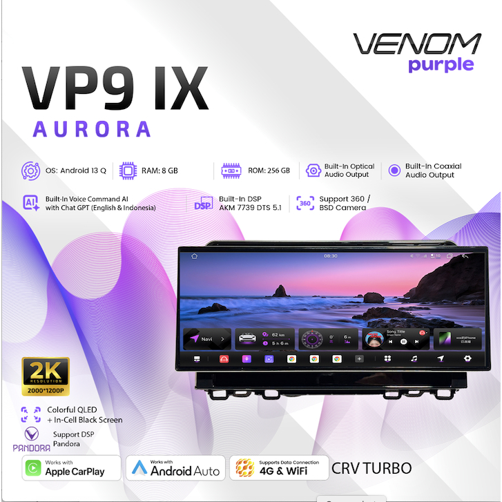 VENOM VP9 IX AURORA | Head Unit Android Premium untuk OEM CRV TURBO 12.5" 2017-2022