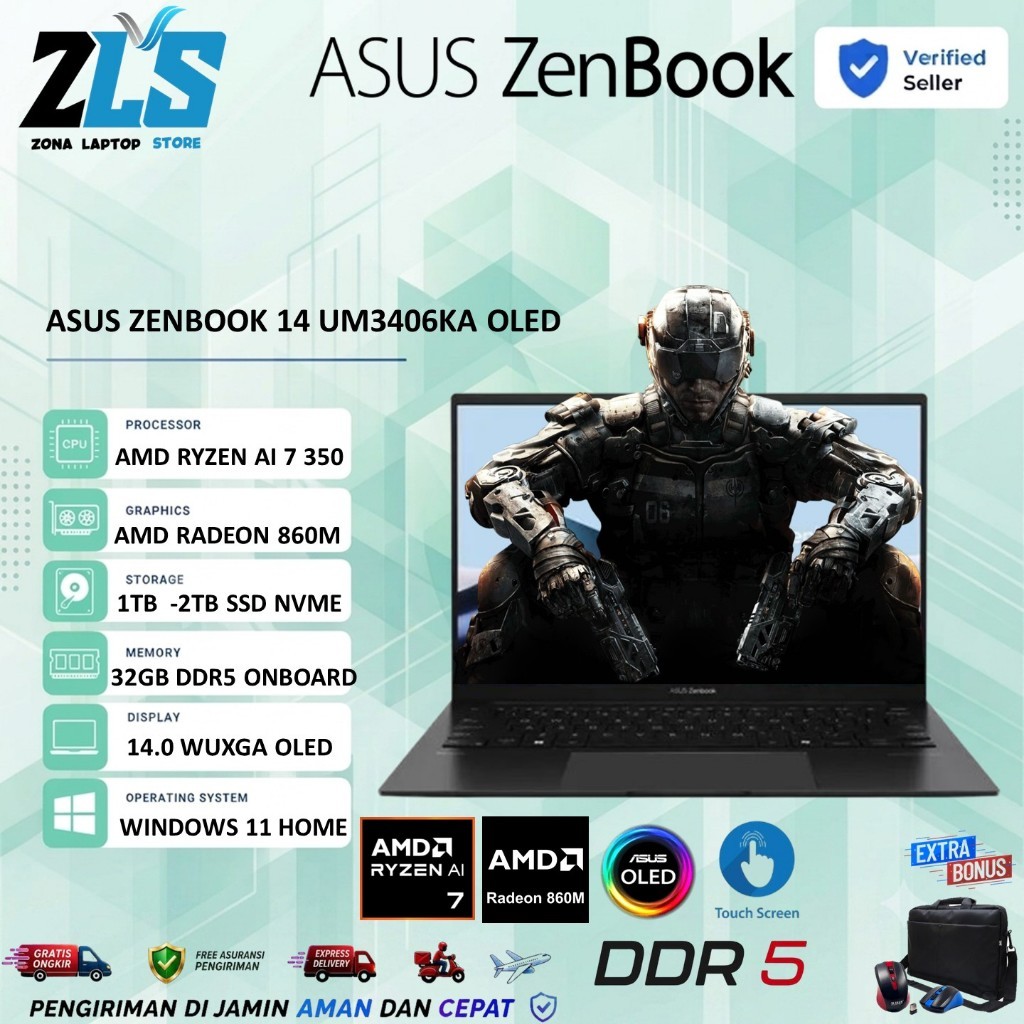 Asus Zenbook OLED 14 UM3406KA Ryzen AI 7 350 Ram 32GB 2TB SSD WUXGA Touchscreen Windows 11