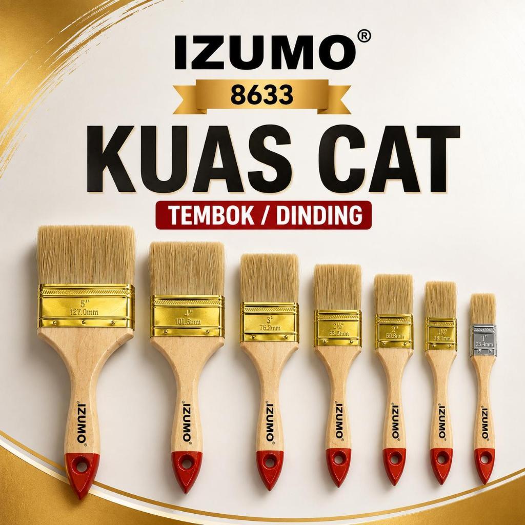 IZUMO 8633 Kuas Cat Tembok Dinding Gagang Kayu Bulu Tebal 1" 1.5" 2" 2.5" 3" 4" 5" || Kuas Cat, Kuas