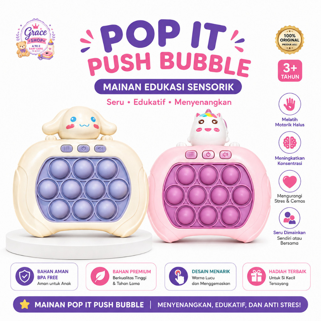 Mainan Pop It Push Bubble Anak | Squishy Popit Game Edukasi Sensorik | Mainan Anti Stres