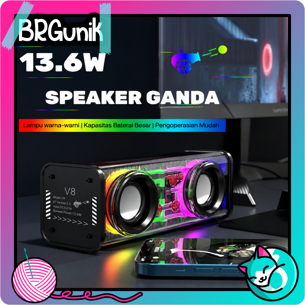 BRGUNIK Portable TWS RGB V8 Lights Heavy Bass Music Battery Power Sound Box V8 Boombox Wireless Ster
