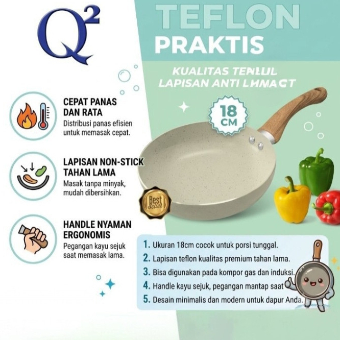 TEFLON Q2-1807 18CM / TEFLON SERBAGUNA LAPISAN ANTI LENGKET / TEFLON Q2-1807