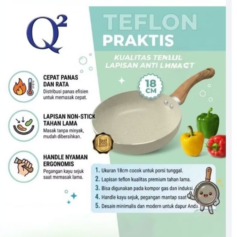 TEFLON Q2-1807 18CM / TEFLON SERBAGUNA / TEFLON PRAKTIS Q2-1807