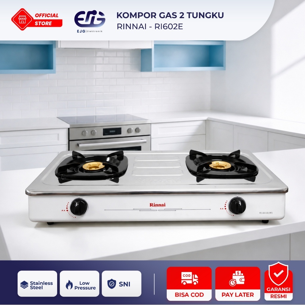 [BISA COD] RINNAI RI602E / RI-602E(W) KOMPOR GAS 2 TUNGKU GARANSI RESMI