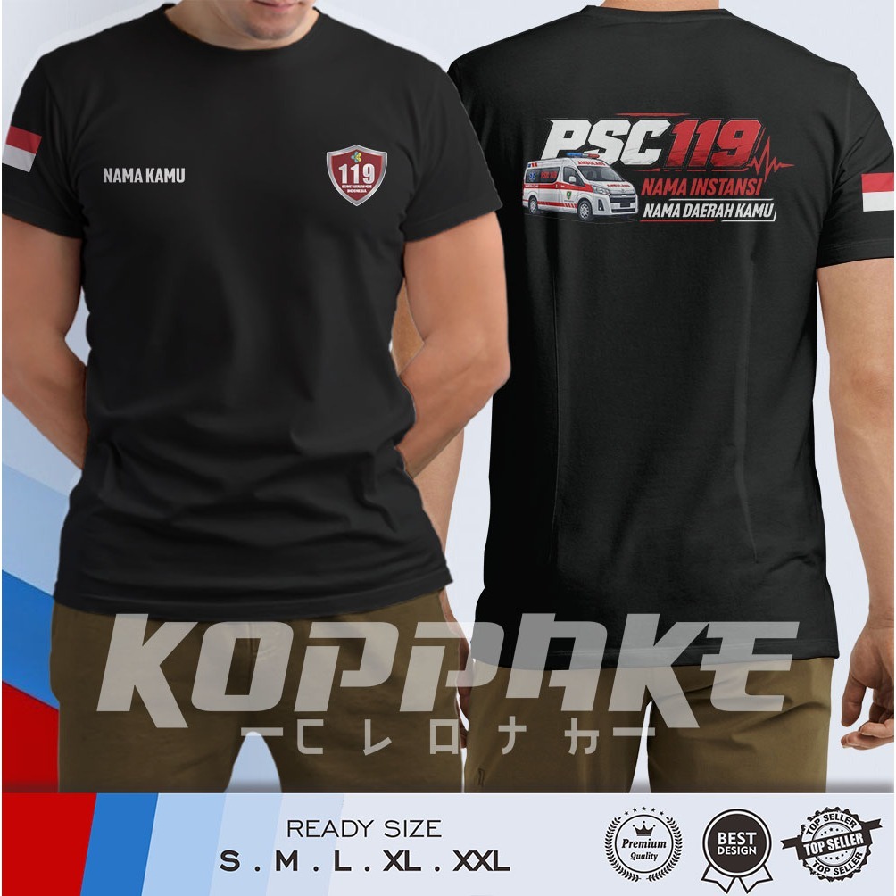 Kaos PSC 119 Kedaruratan Medis Design Mobil Ambulance Gratis Sablon Nama Depan dan Belakang Baju Dis