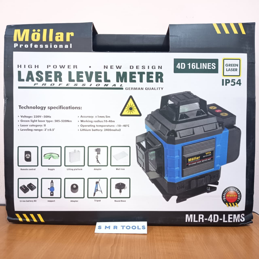 1Set LASER LEVEL MOLLAR LENGKAP Tripod + Remote Laser Level 16 Line 4D/ Waterpas laser Mollar 16Line