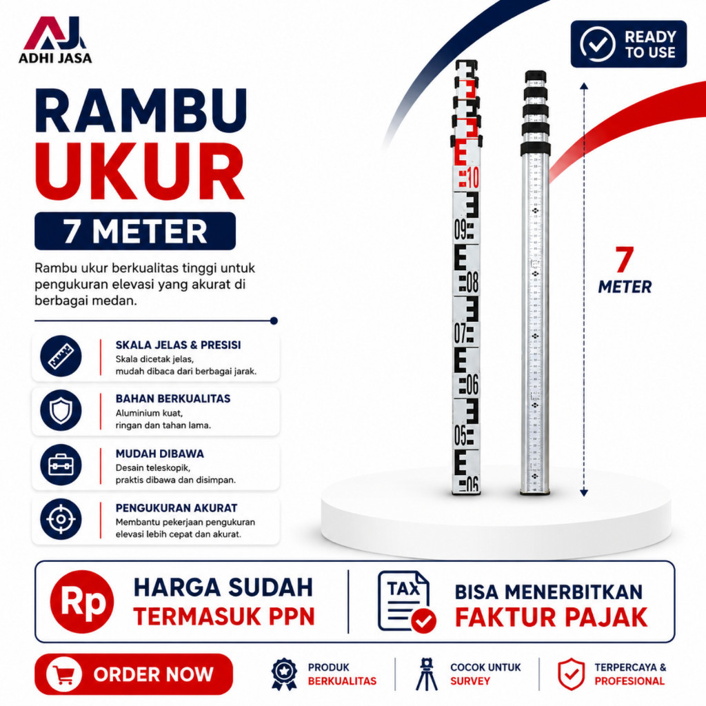 Rambu Ukur 7 Meter Leveling Staff Bak Ukur Waterpass Aluminium Alat Survey
