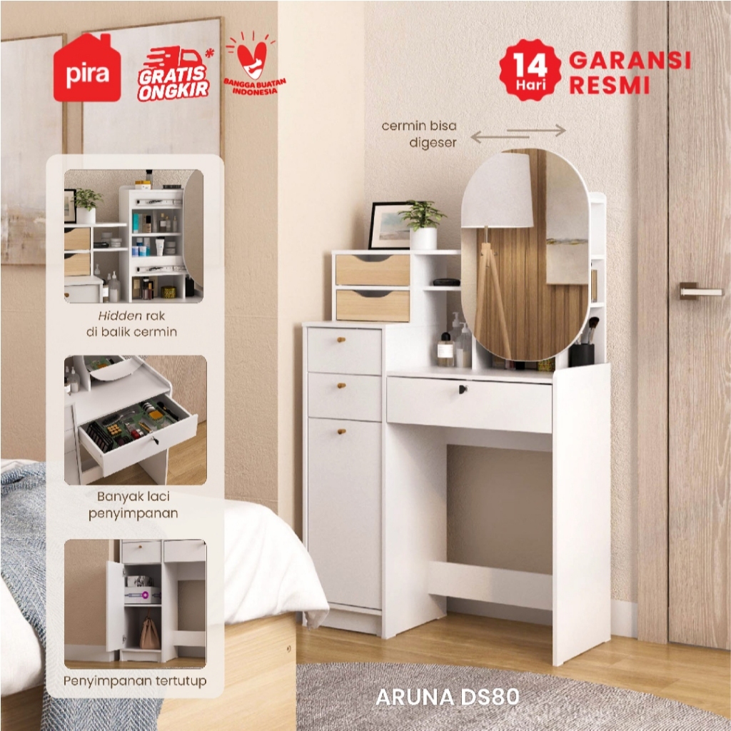 Pira Metropolis OX - Aruna DS80 Meja Rias dengan Kaca Geser