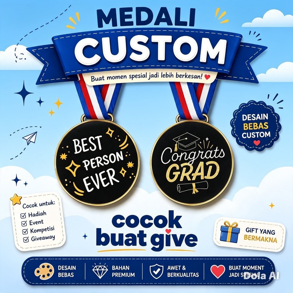 5 PCS MEDALI CUSTOM | MEDALI WISUDA | MEDALI HARI GURU |