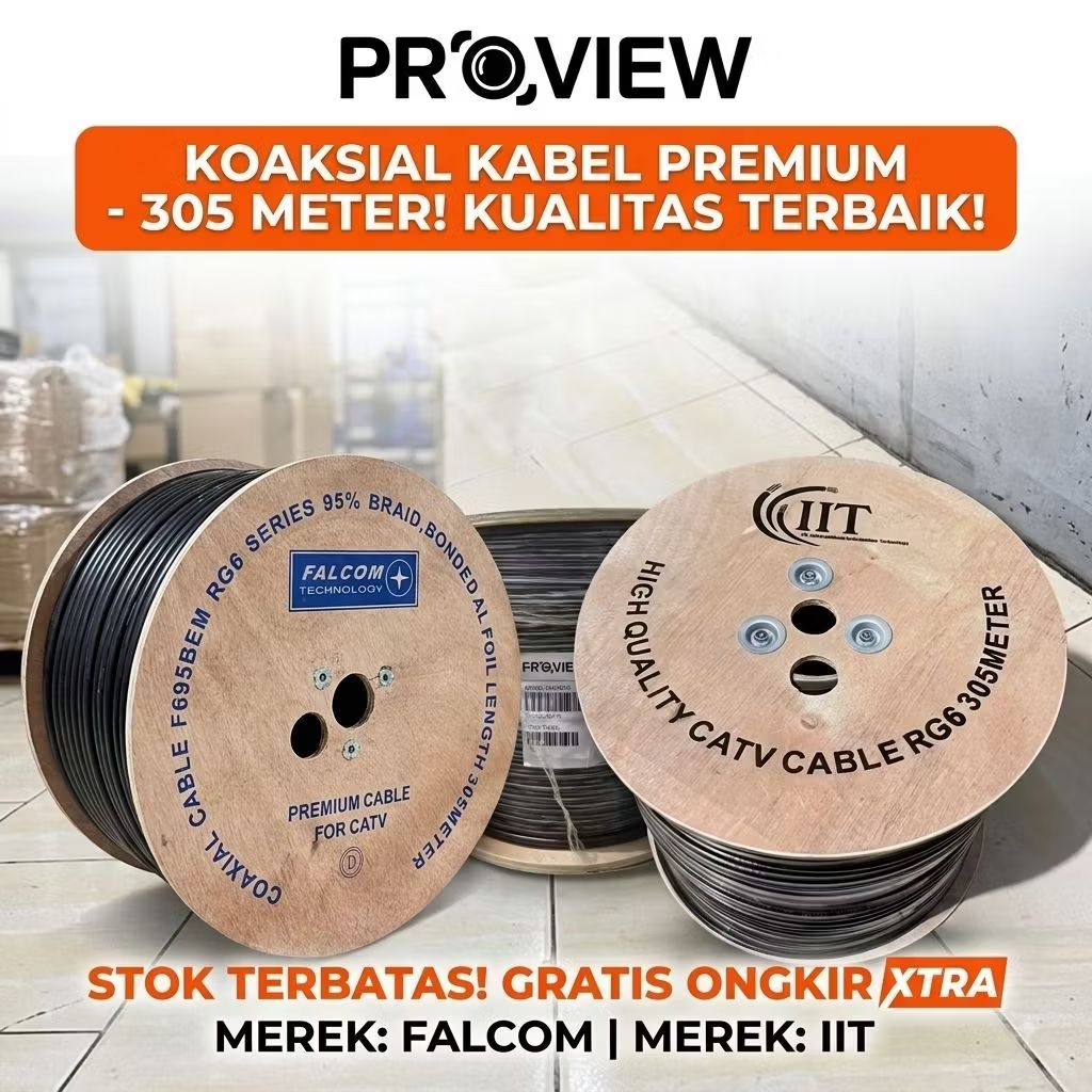 KABEL ANTENA TV  CCTV RG6 COAXIAL SELING KAWAT & NON KAWAT MEREK - IIT - PROVIEW - FALCOM (HARGA MUR