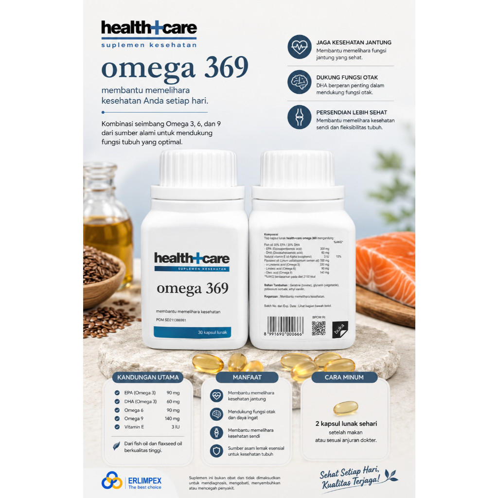 HEALTH+CARE OMEGA 369, MINYAK IKAN OMEGA 369 - KESEHATAN TUBUH - KESEHATAN JANTUNG - DAYA TAHAN TUBU