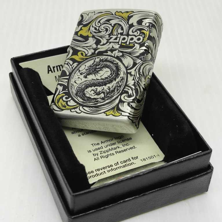 Zippo Armor Floral Dragon Silver 2-Tone Original