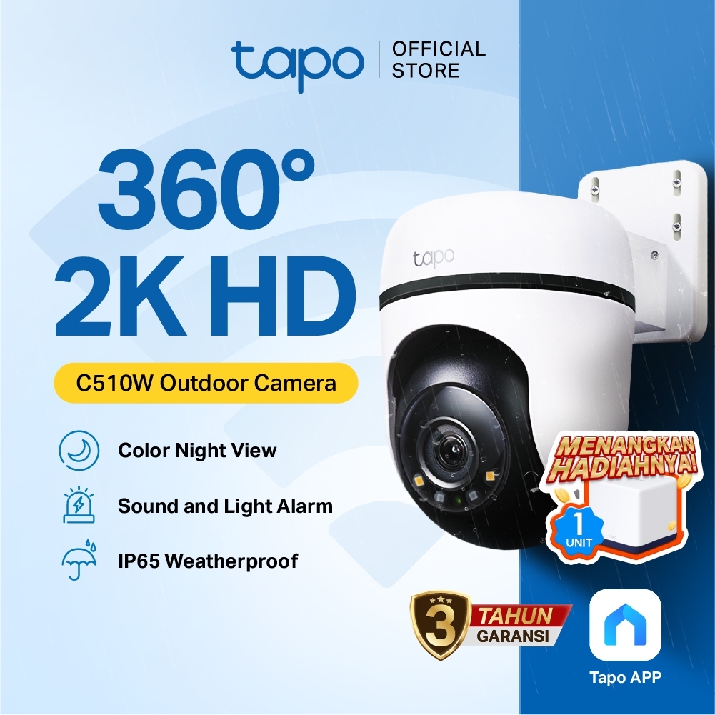 Tapo C510W | Kamera CCTV WiFi Outdoor | 2K 3MP | CCTV Outdoor | Pan Tilt | Kamera 360 | IP65 Tahan A