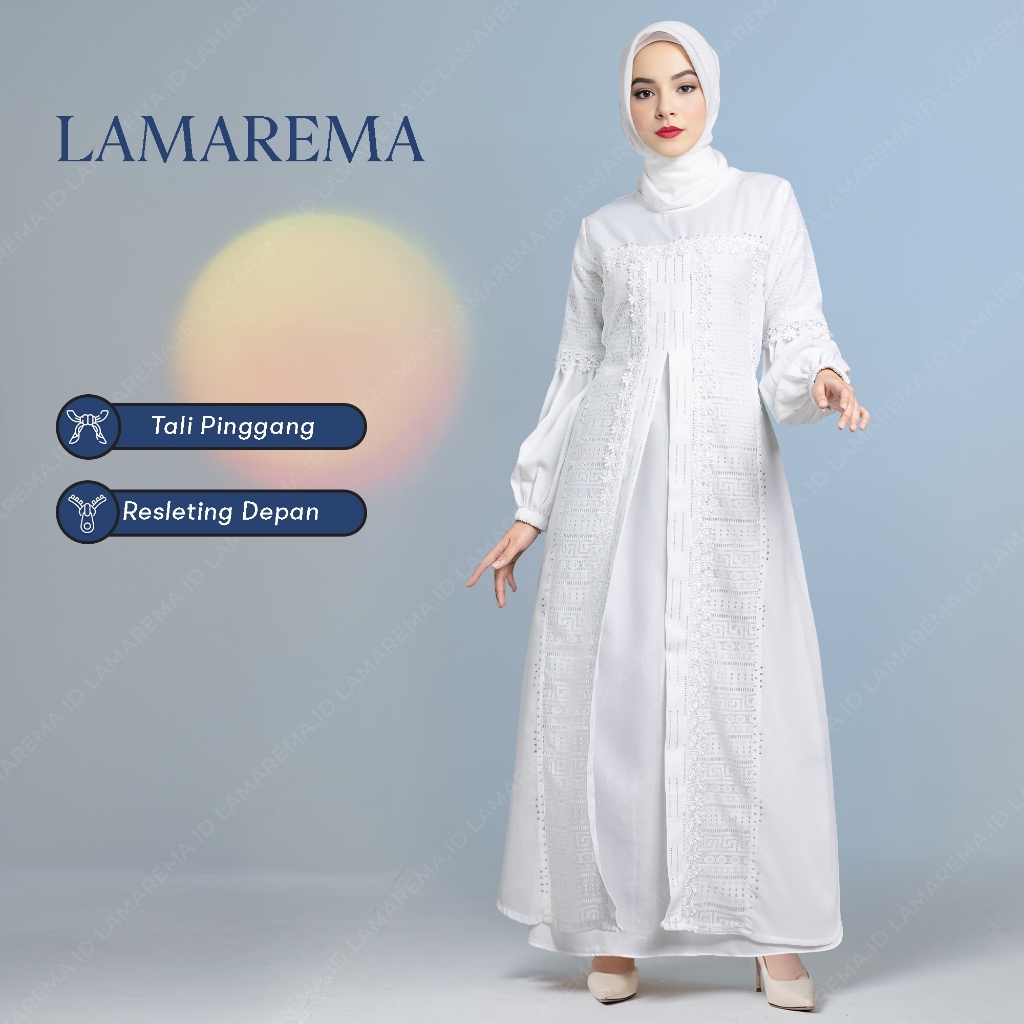 LAMAREMA Lora Gamis Abaya Brokat Renda Putih