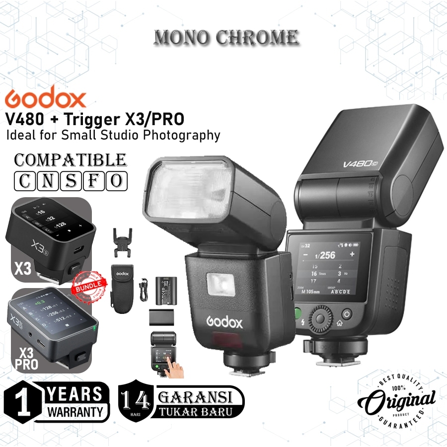 Paket Flash Godox V480 + Trigger X3 X3Pro X3 Pro V480 V 480 Canon Fujifilm Nikon Olympys Sony ORIGIN