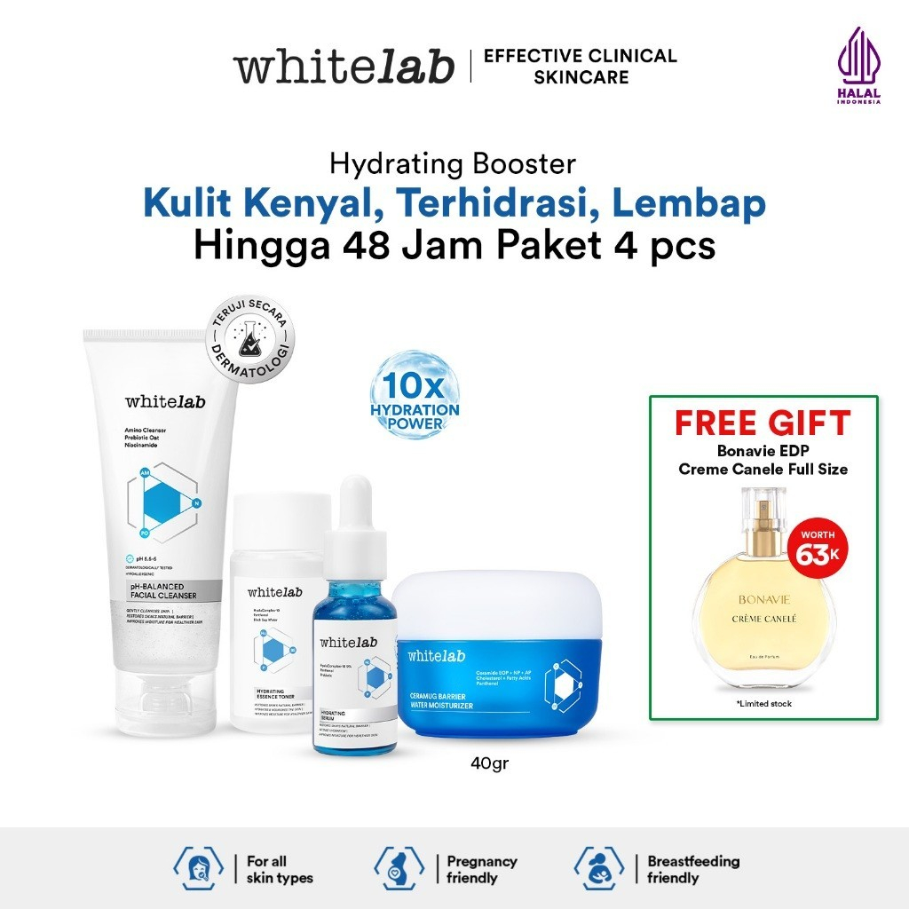 Whitelab Hydrating Series - Facial Cleanser, Essence Toner, Serum, Moisturizer, Sleeping Mask Paket 