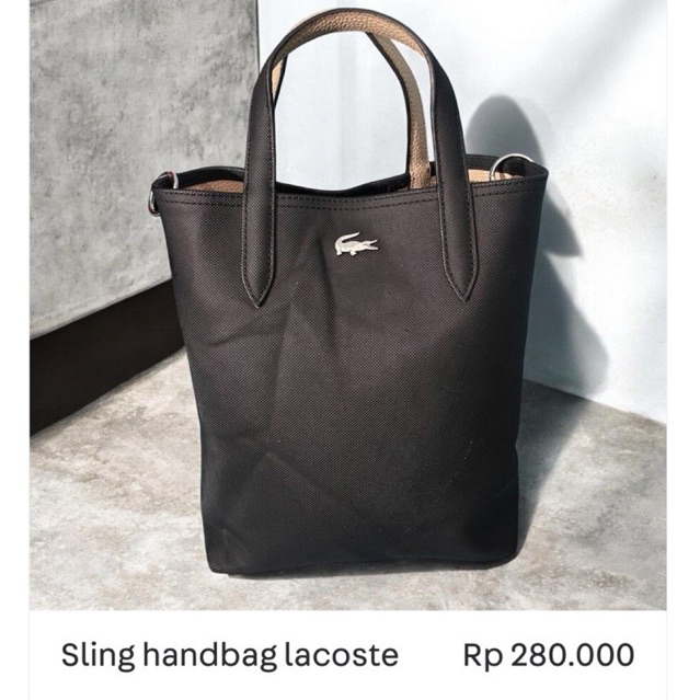 Tas Selempang Wanita Lacoste Sling Handbag Hitam Model Tote Bag Casual