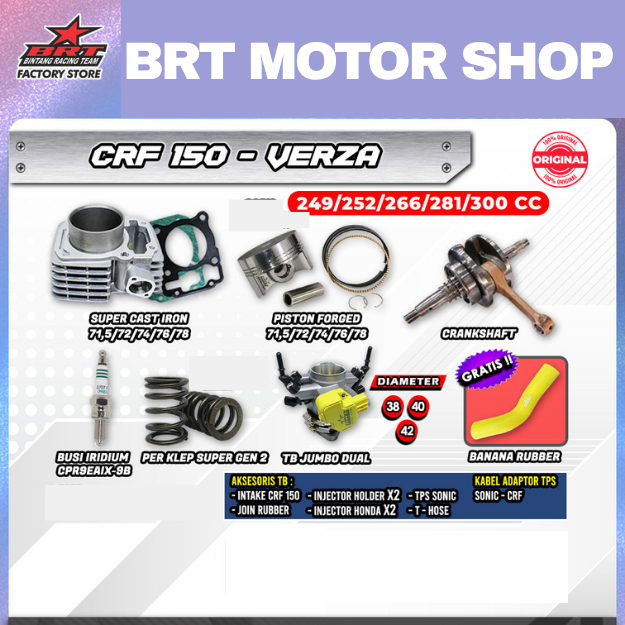 PAKET TRABAS GORILA SUPER 7 & 8 BRT CRF 150 - VERZA Paket Bore Up 249 / 252 / 266 / 281 / 300 CC