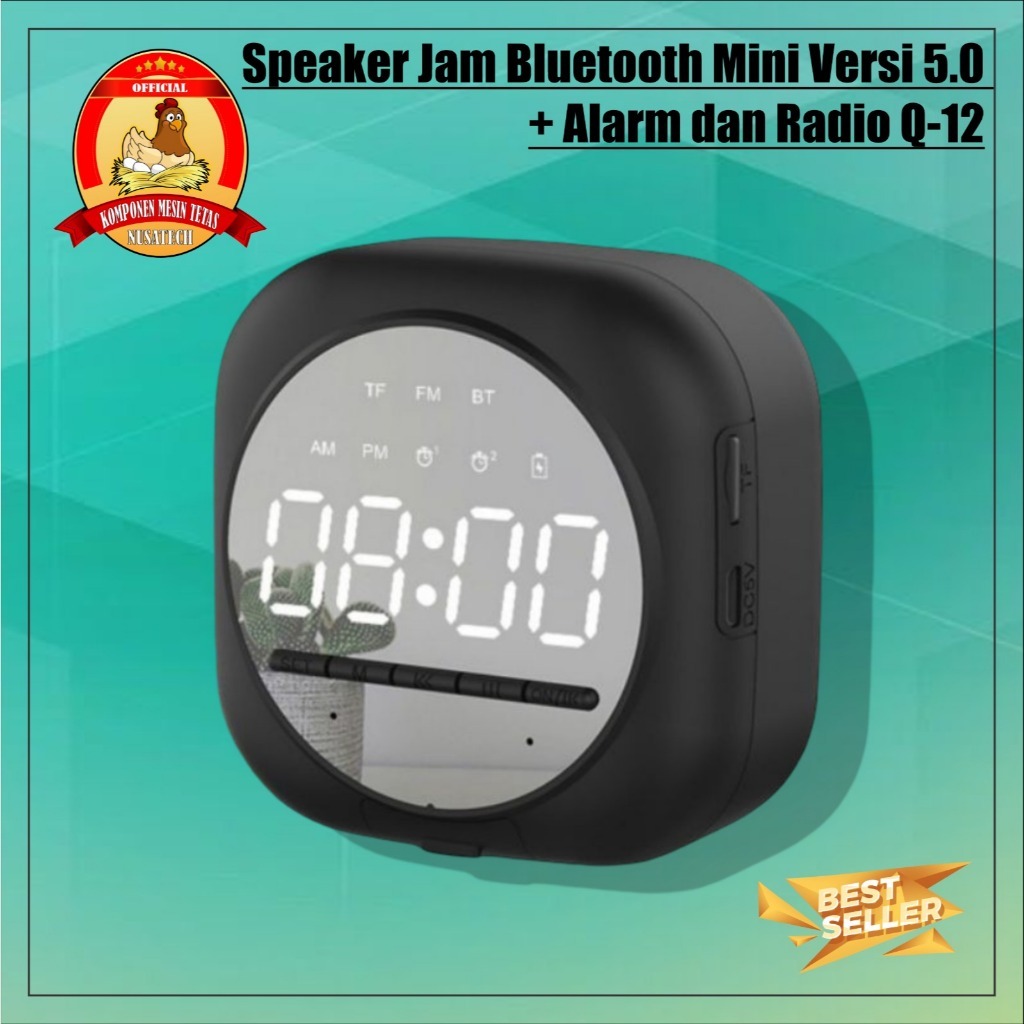 Speaker Jam Bluetooth Mini Versi 5.0 + Alarm dan Radio Q-12