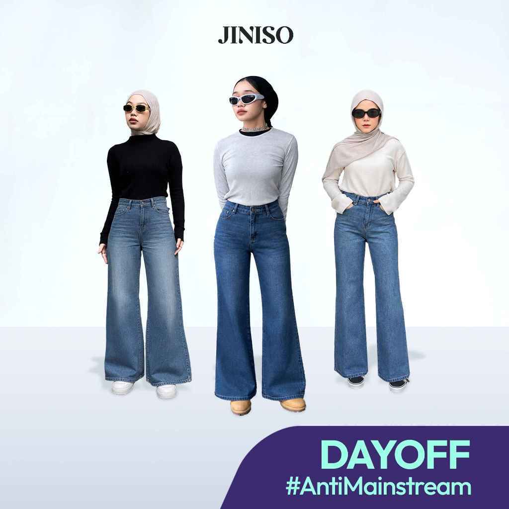 JINISO - Highwaist Flare Cutbray Jeans Dayoff
