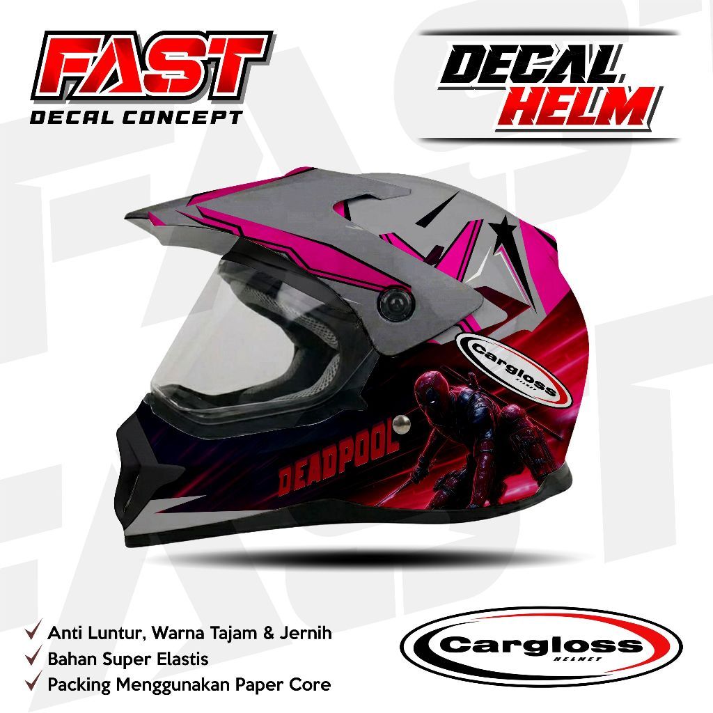 Terbaru Decal stiker helm CARGLOS  Fullface  Motif DEADPOOL Livery  HELM CarGloss Simpel Design Stic