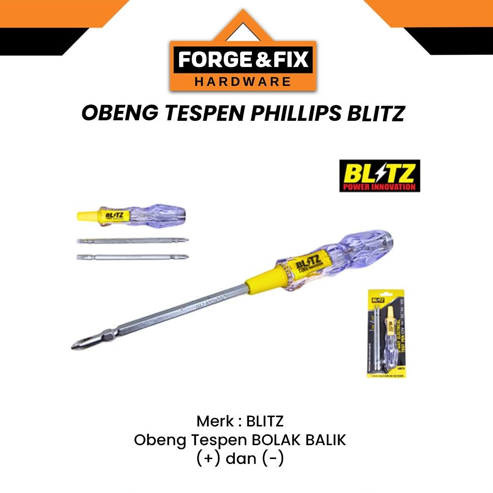 BLITZ Obeng Tespen Gagang Akrilik Electrical Test Pen-CRV Philips 2 Way 3 Pcs PH1-SL5-PH2-SL6