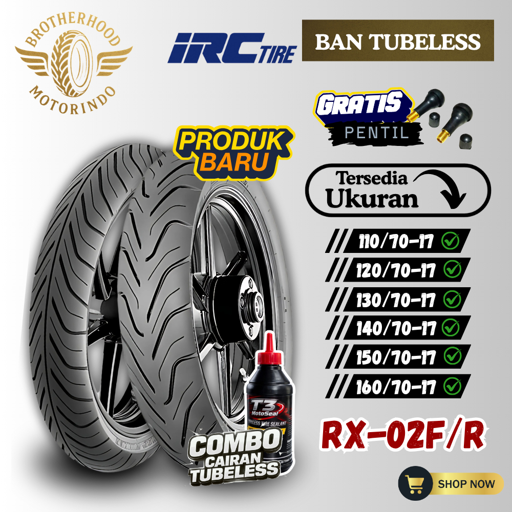BAN IRC RX02 F/R TUBELES RING 17 (110/70 120/70 130/70 140/70 150/60 160/70-17) BAN IRC RING 17 / BA